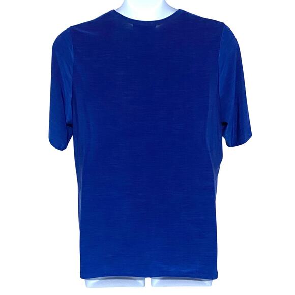 Elie McCarthy Blue Tunic V Neck Blouse Plus 3X Pleated Henley Flowy Stretch Boho - Picture 3 of 6